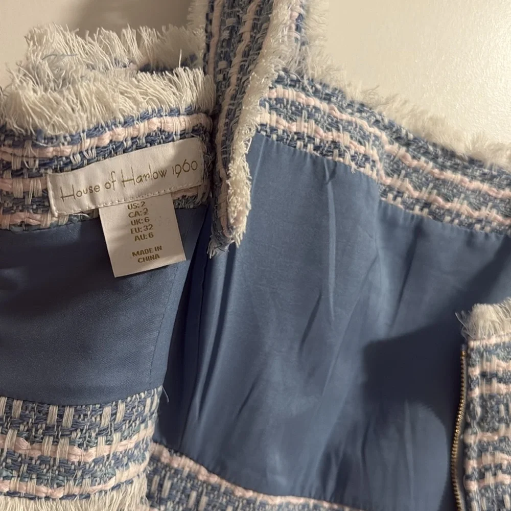 House of Harlow 1960 Blue and White Tweed Crop Top & Skort Set